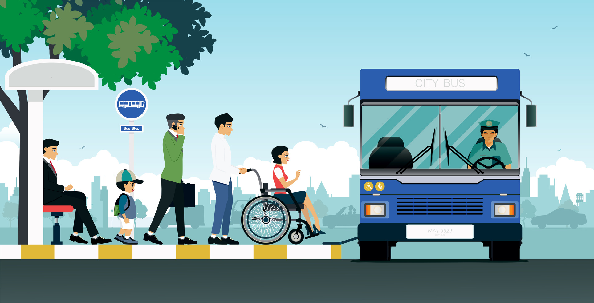 Disabled people are using the bus for the disabled.