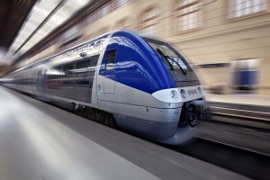 High-speed train in motion, France, Europe