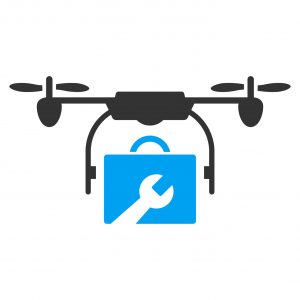 Service Drone vector icon. Style is bicolor flat symbol, blue and gray colors, rounded angles, white background.