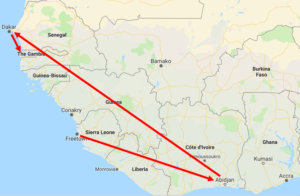 Difficultés de trajet aérien en Afrique - crédit Google maps