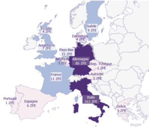 Carte représentant la répartition des ZFE-m en Europe
